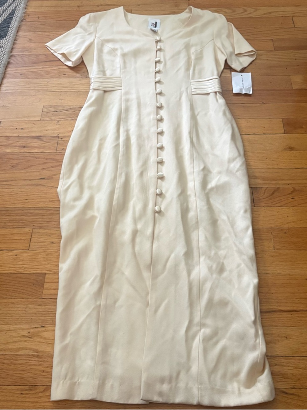 Vintage 90s Butter Yellow Button Front Midi Dress Deadstock D.J Int’l USA 5/6
